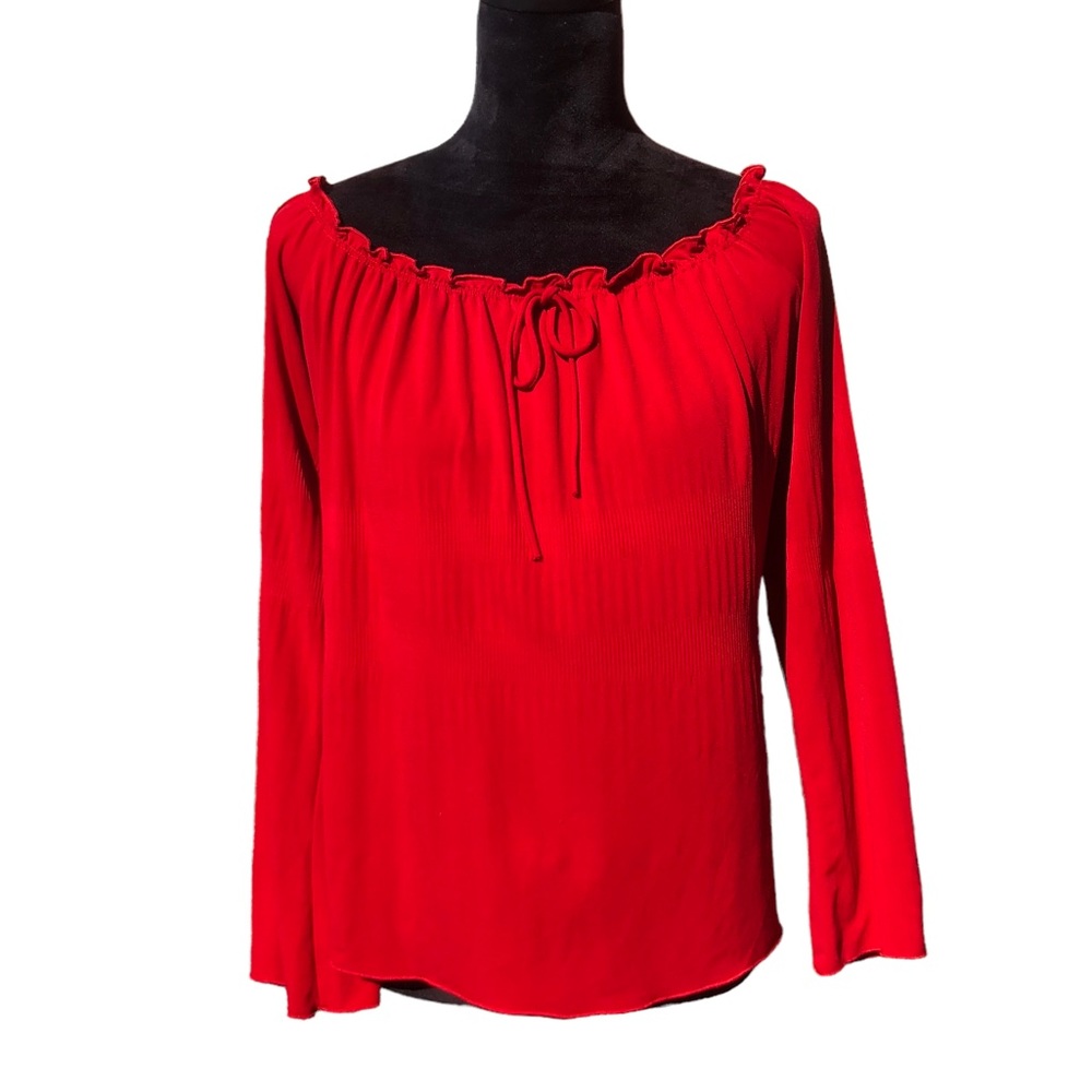 Sassy Brilliant Red Elastic Neckline Sexy Blouse Medium - Picture 3 of 8